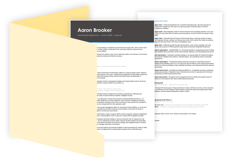 Illustration of a two page CV document
